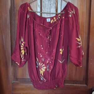 Island Planet Red Floral Top One Size